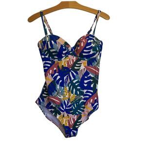 Boden Cassis Cup Size Swimsuit Ivory Leafy Tropics Print One Piece Wire Bra 36B